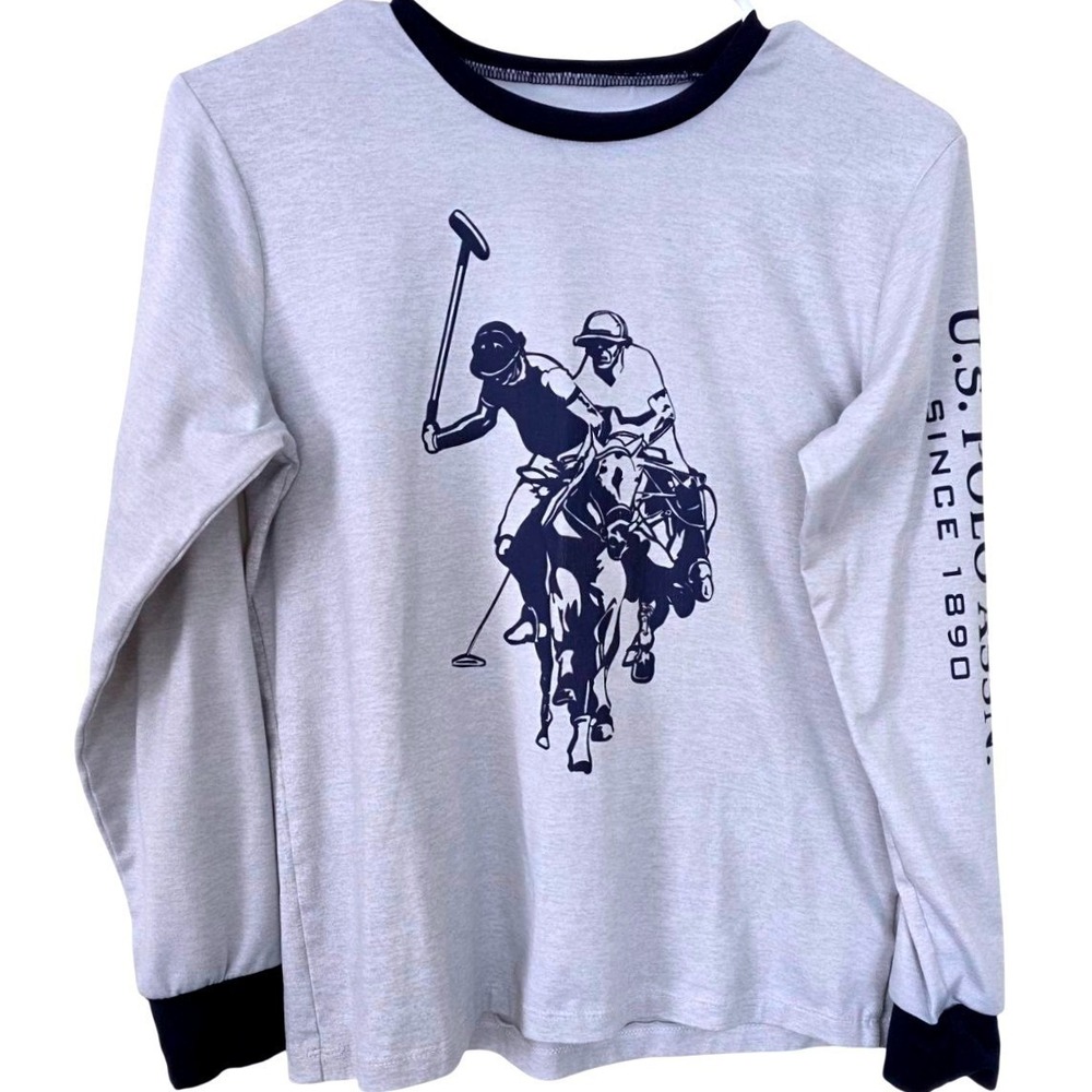 US Polo Assn Long Sleeve T Shirt Boys Size 10 12 Gray Polo Player